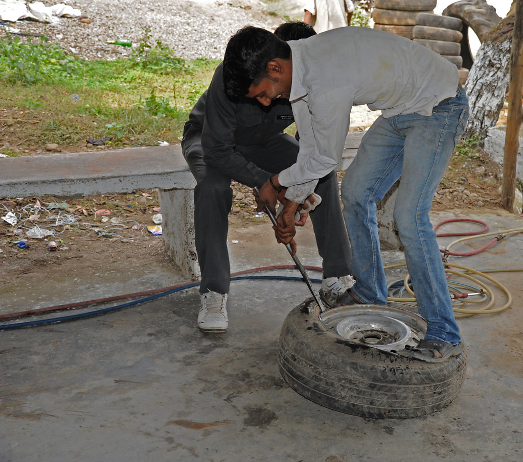 Fitting Mended Tyre to Wheel